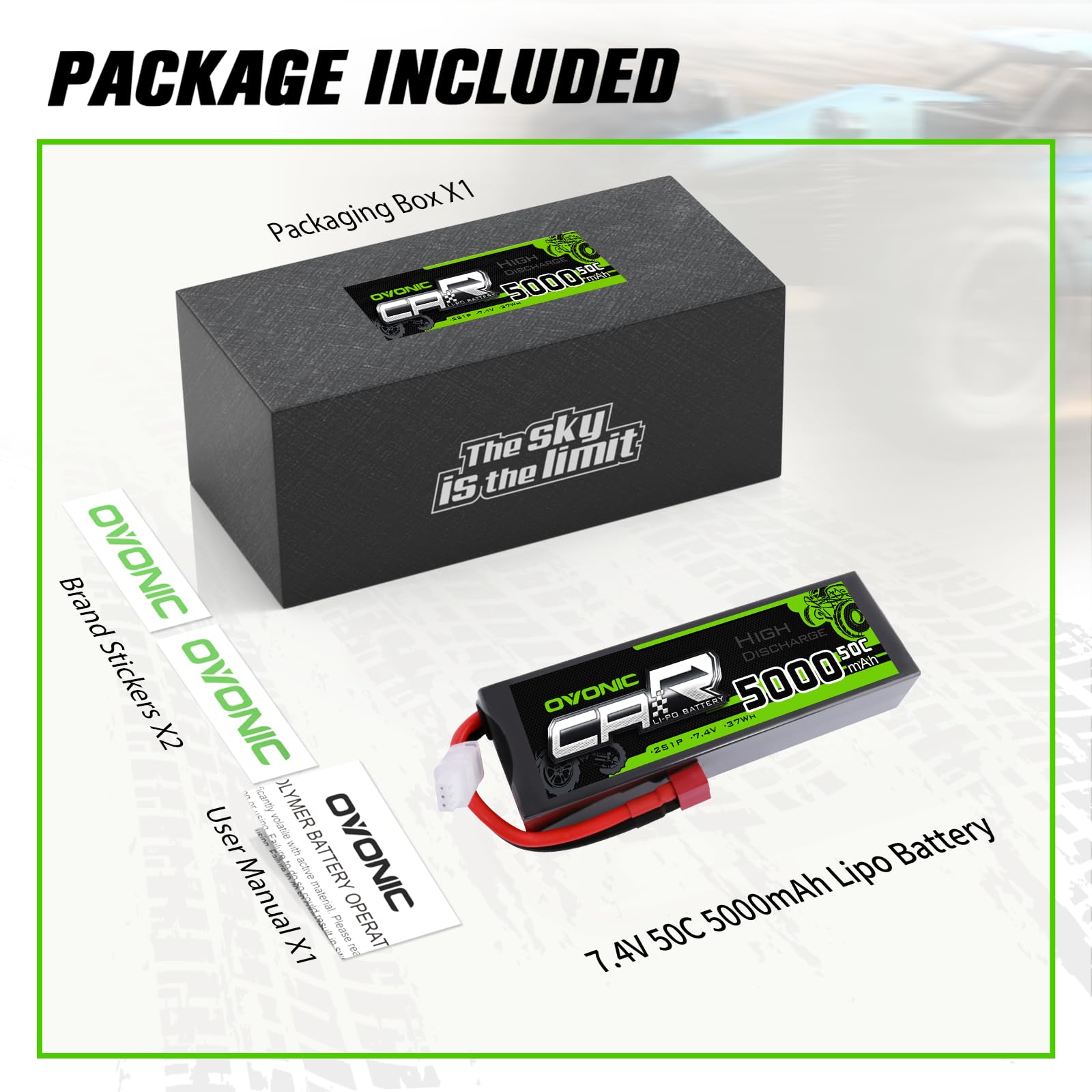 Amazon.com: OVONIC 7.4V Lipo Battery 5000mAh 50C 2S Lipo Battery